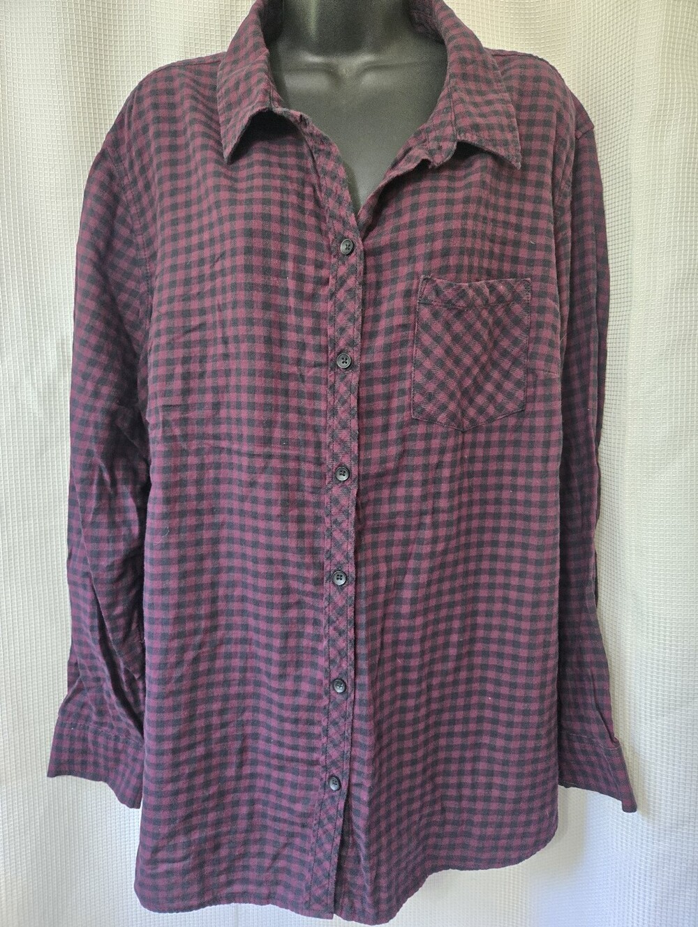Terra & Sky Burgundy and Black Check Button-Down Shirt